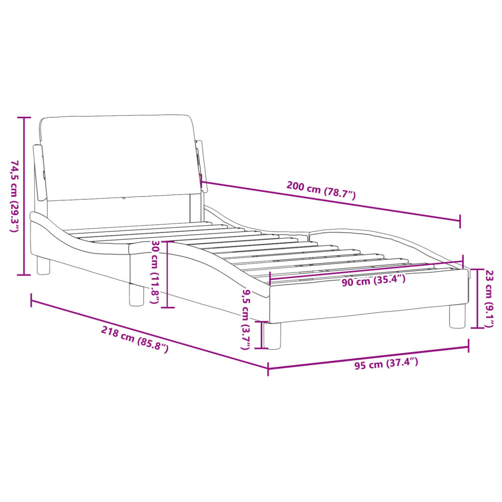 Bettgestell mit Kopfteil "Dover" Schwarz 90x200 cm Stoff