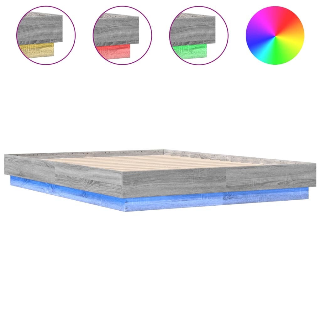 Bettgestell mit LED Grau Sonoma-Eiche 120x190 cm