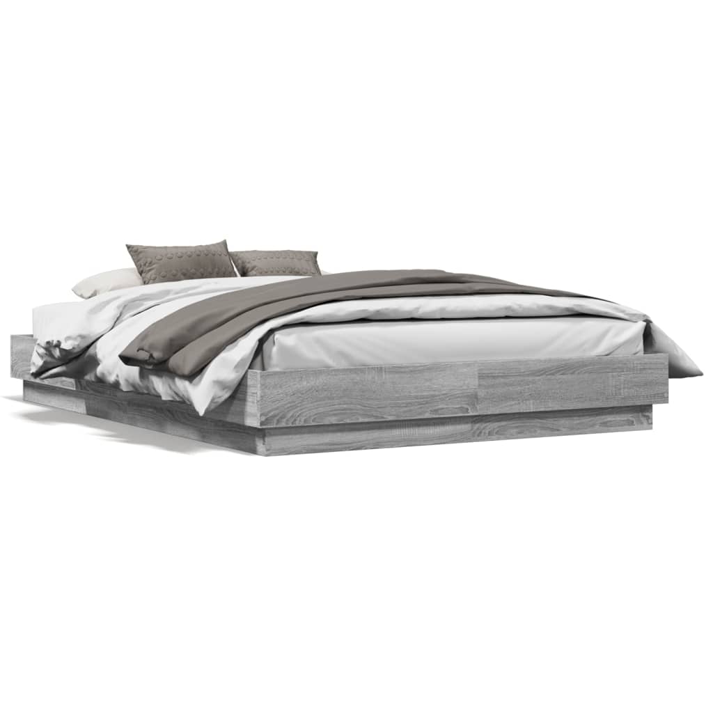 Bettgestell mit LED Grau Sonoma-Eiche 120x190 cm
