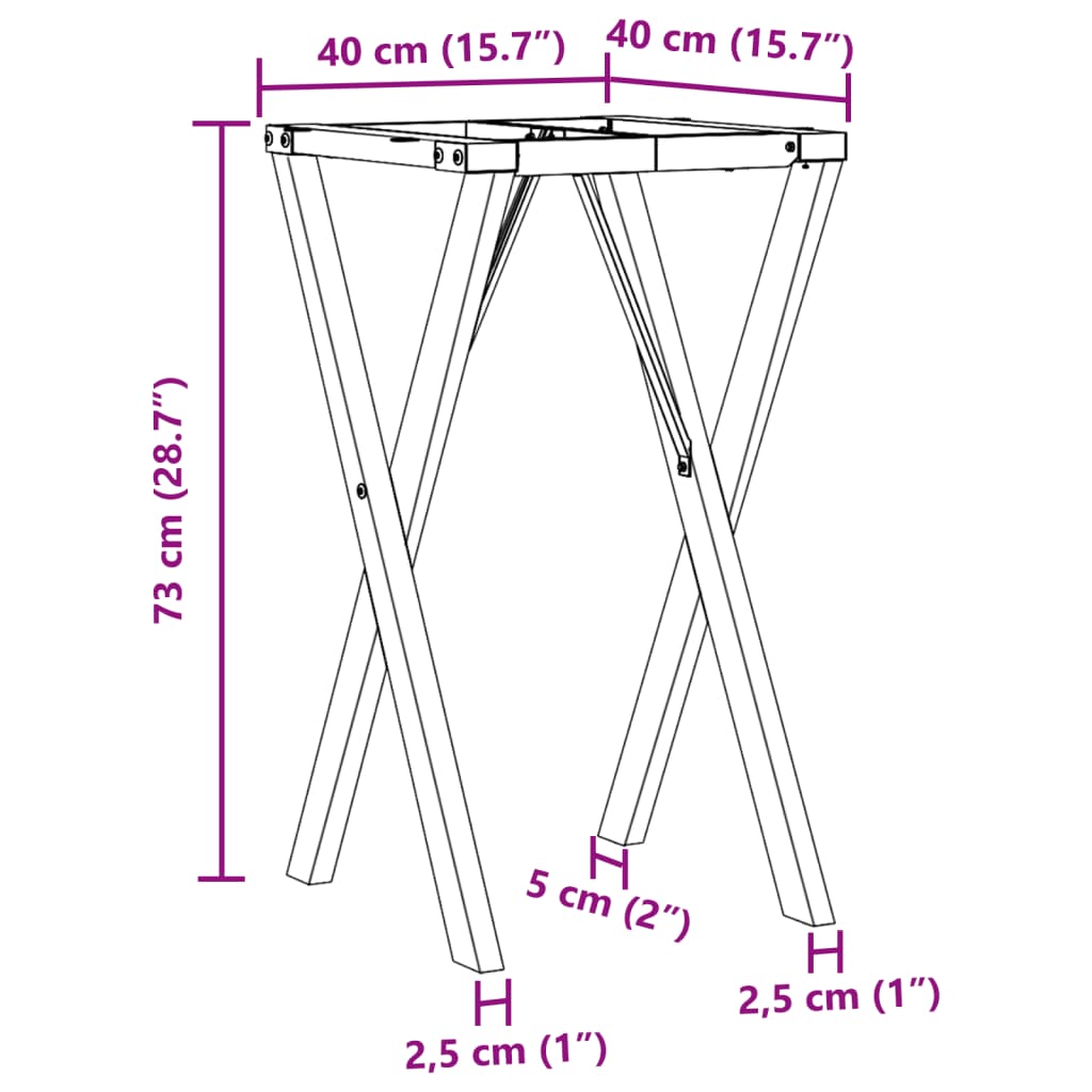 Esstisch-Gestell in X-Form 40x40x73 cm Stahl