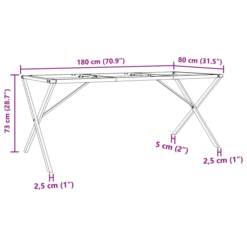 Esstisch-Gestell in X-Form 180x80x73 cm Stahl