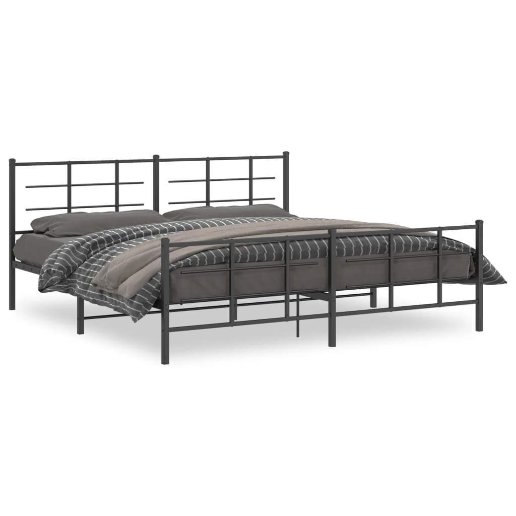 Bed frame with head and footboard metal black 200x200 cm
