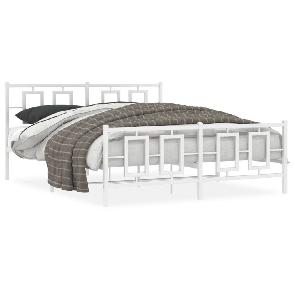 Bed frame with head and footboard metal white 150x200 cm