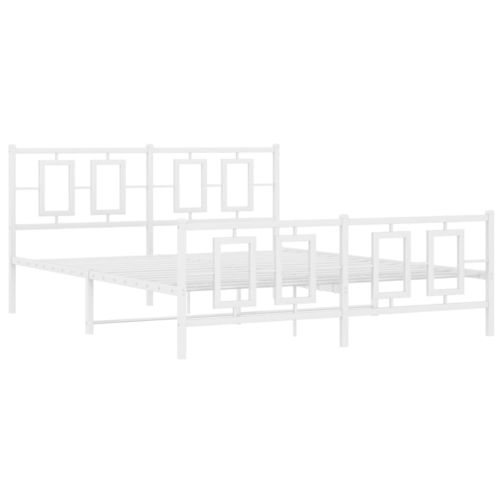 Bed frame with head and footboard metal white 150x200 cm