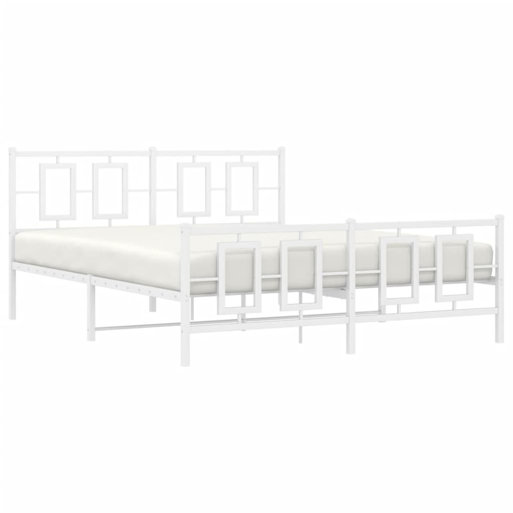 Bed frame with head and footboard metal white 150x200 cm