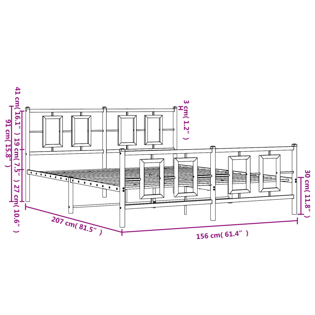 Bed frame with head and footboard metal white 150x200 cm