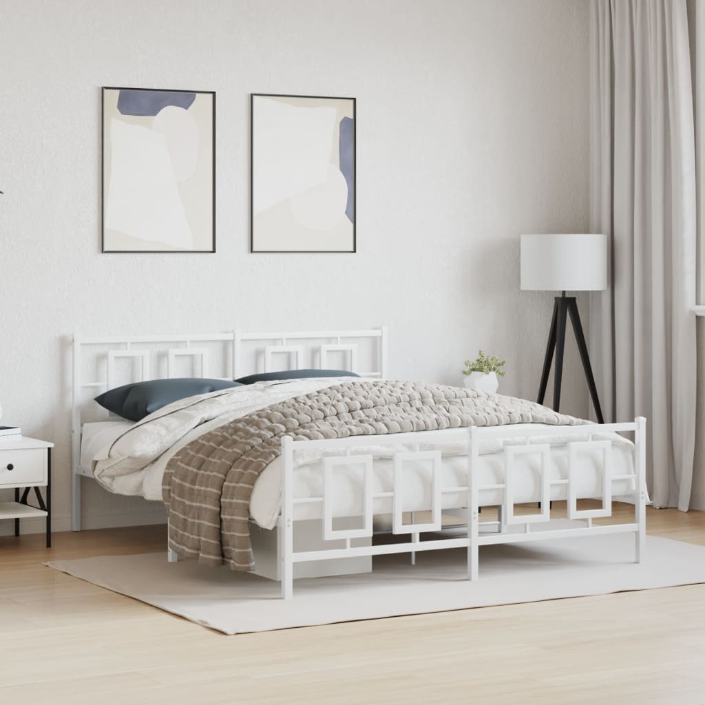 Bed frame with head and footboard metal white 150x200 cm