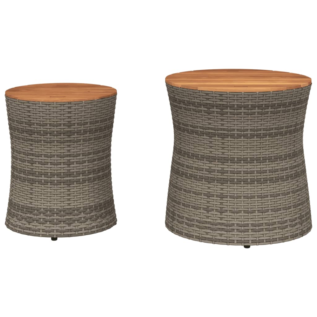 Garden Side Tables 2 pcs. with Wooden Top Grey Poly Rattan