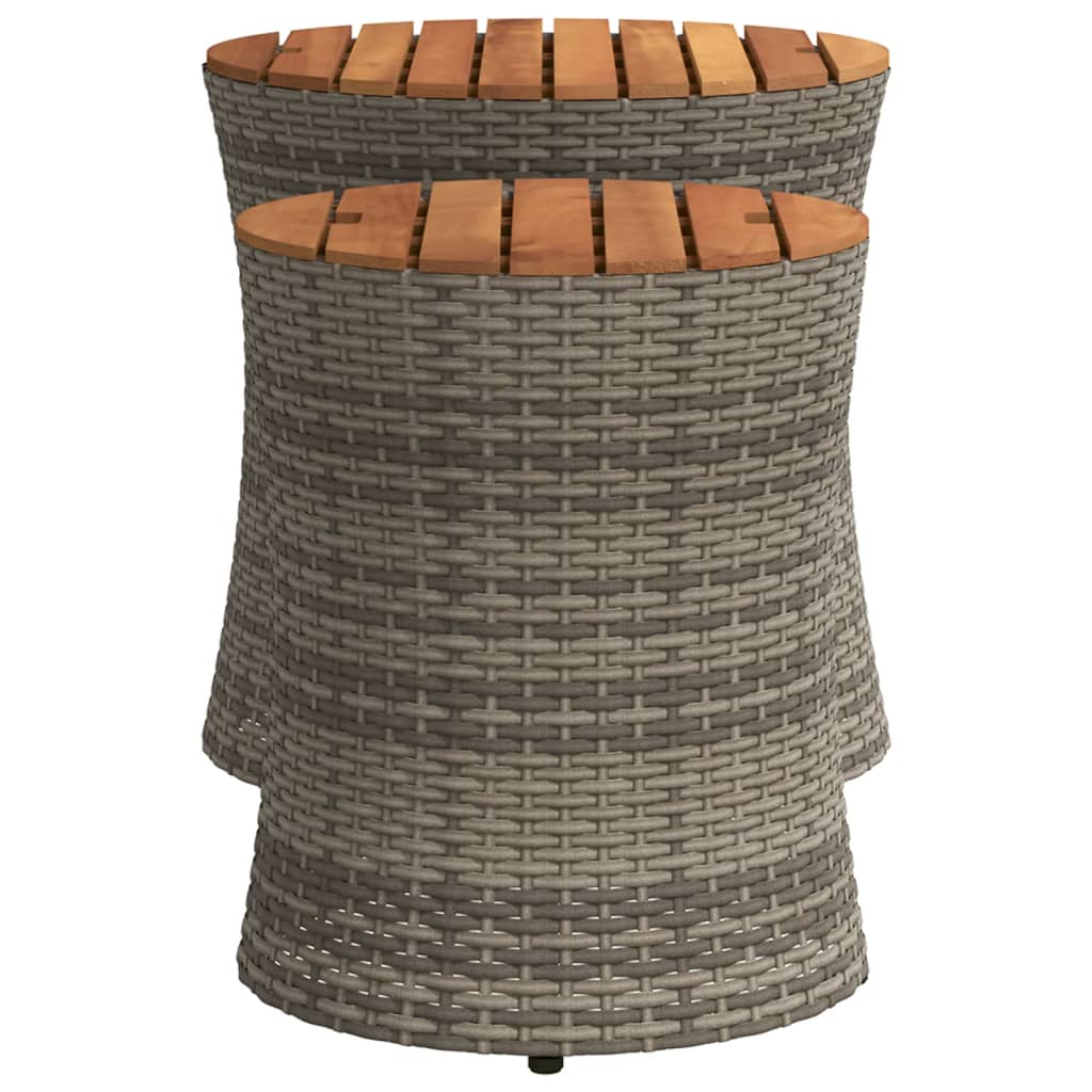 Garden Side Tables 2 pcs. with Wooden Top Grey Poly Rattan