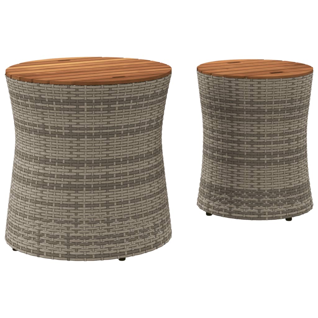 Garden Side Tables 2 pcs. with Wooden Top Grey Poly Rattan
