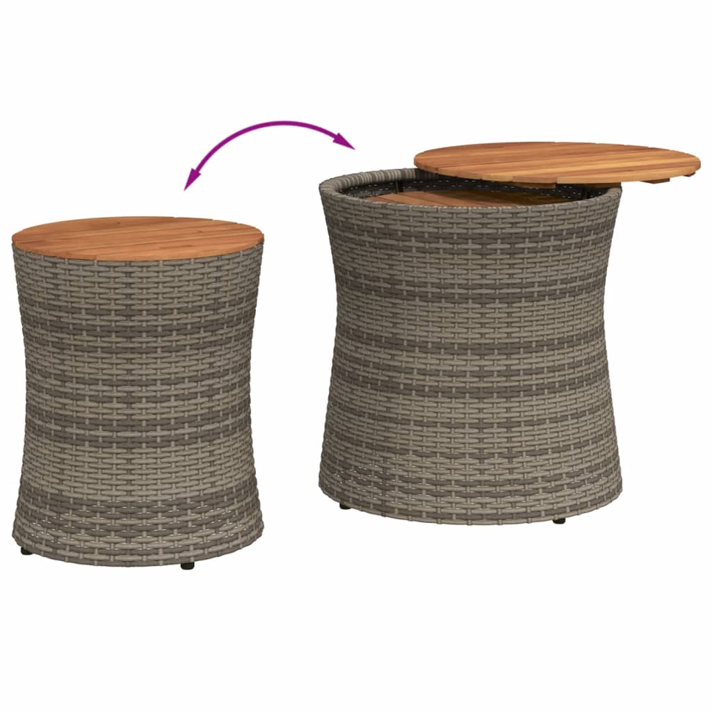 Garden Side Tables 2 pcs. with Wooden Top Grey Poly Rattan