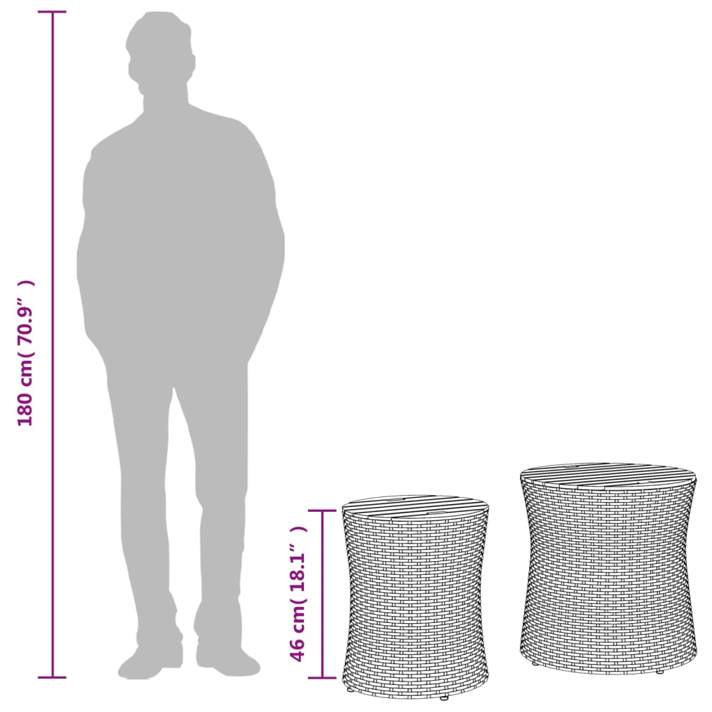 Garden Side Tables 2 pcs. with Wooden Top Grey Poly Rattan