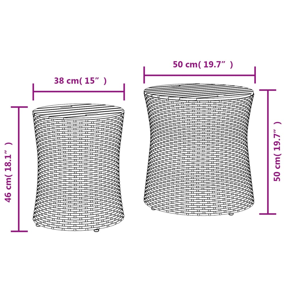 Garden Side Tables 2 pcs. with Wooden Top Grey Poly Rattan
