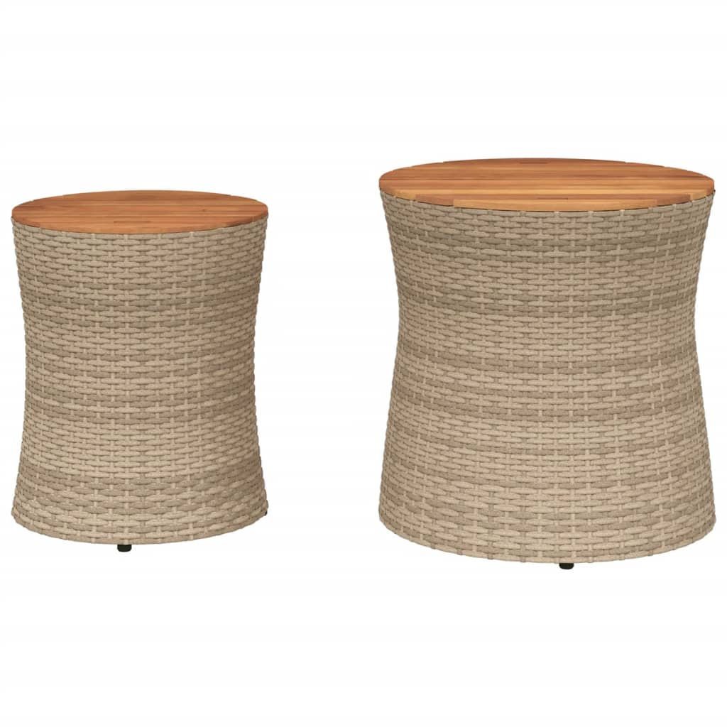 Garden Side Tables 2 pcs. with Wooden Top Beige Poly Rattan
