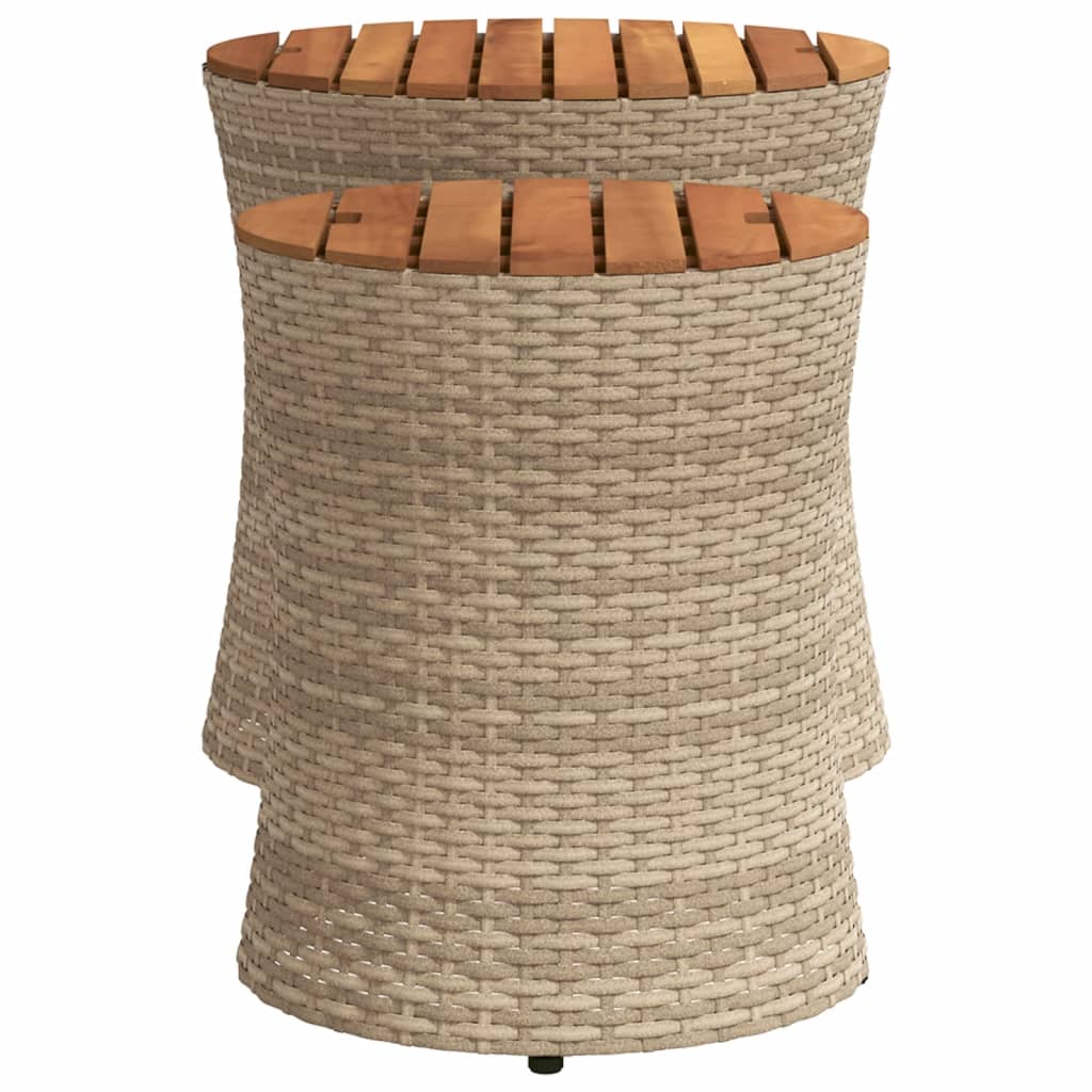 Garden Side Tables 2 pcs. with Wooden Top Beige Poly Rattan