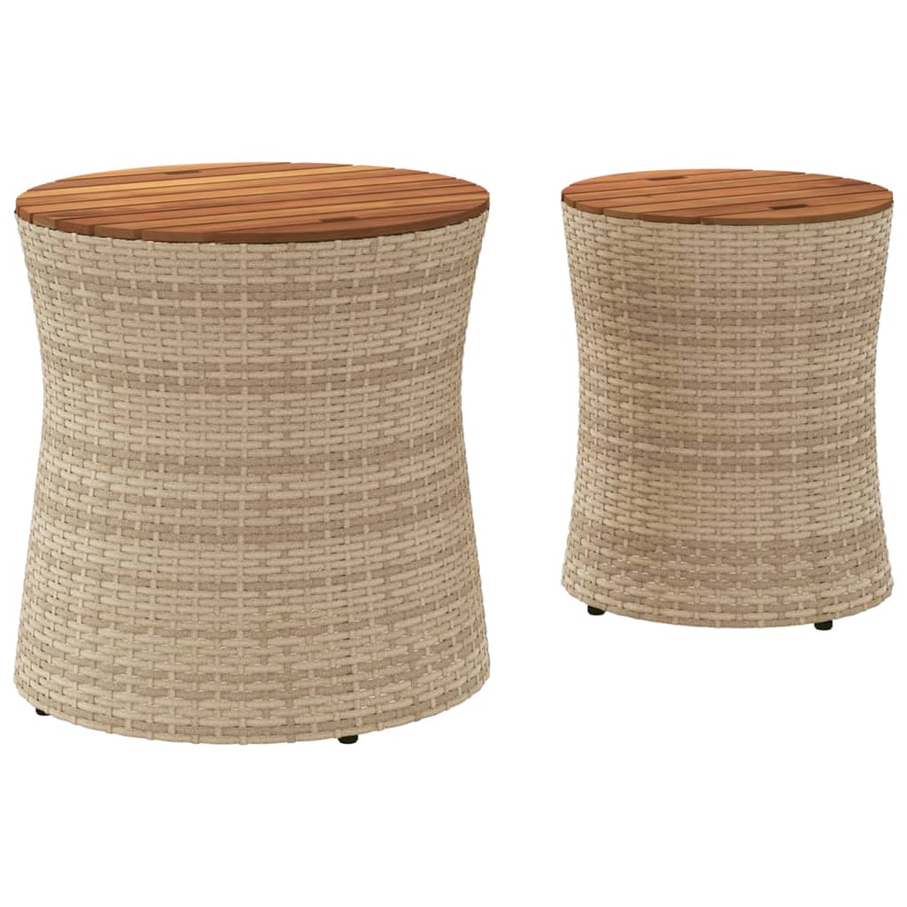 Garden Side Tables 2 pcs. with Wooden Top Beige Poly Rattan