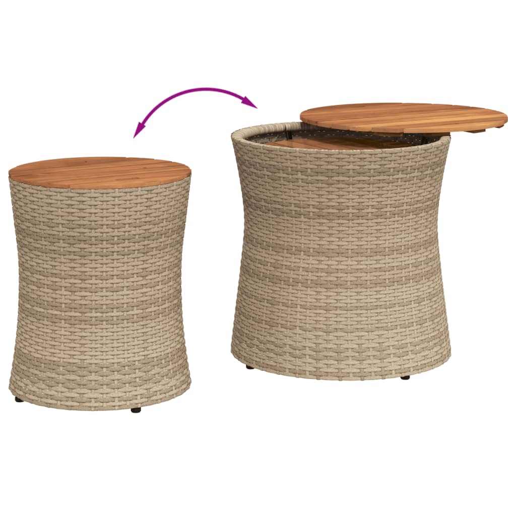 Garden Side Tables 2 pcs. with Wooden Top Beige Poly Rattan