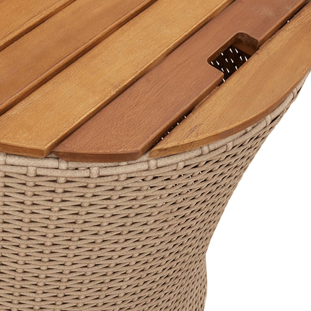 Garden Side Tables 2 pcs. with Wooden Top Beige Poly Rattan