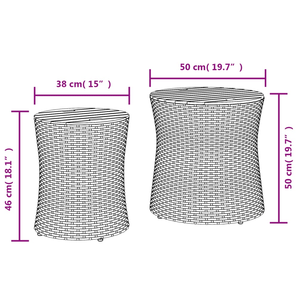 Garden Side Tables 2 pcs. with Wooden Top Beige Poly Rattan