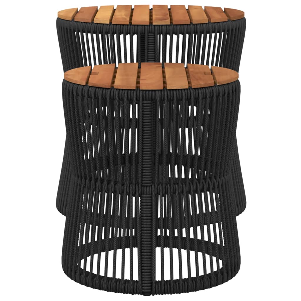 Garden Side Tables 2 pcs. with Wooden Top Black Poly Rattan