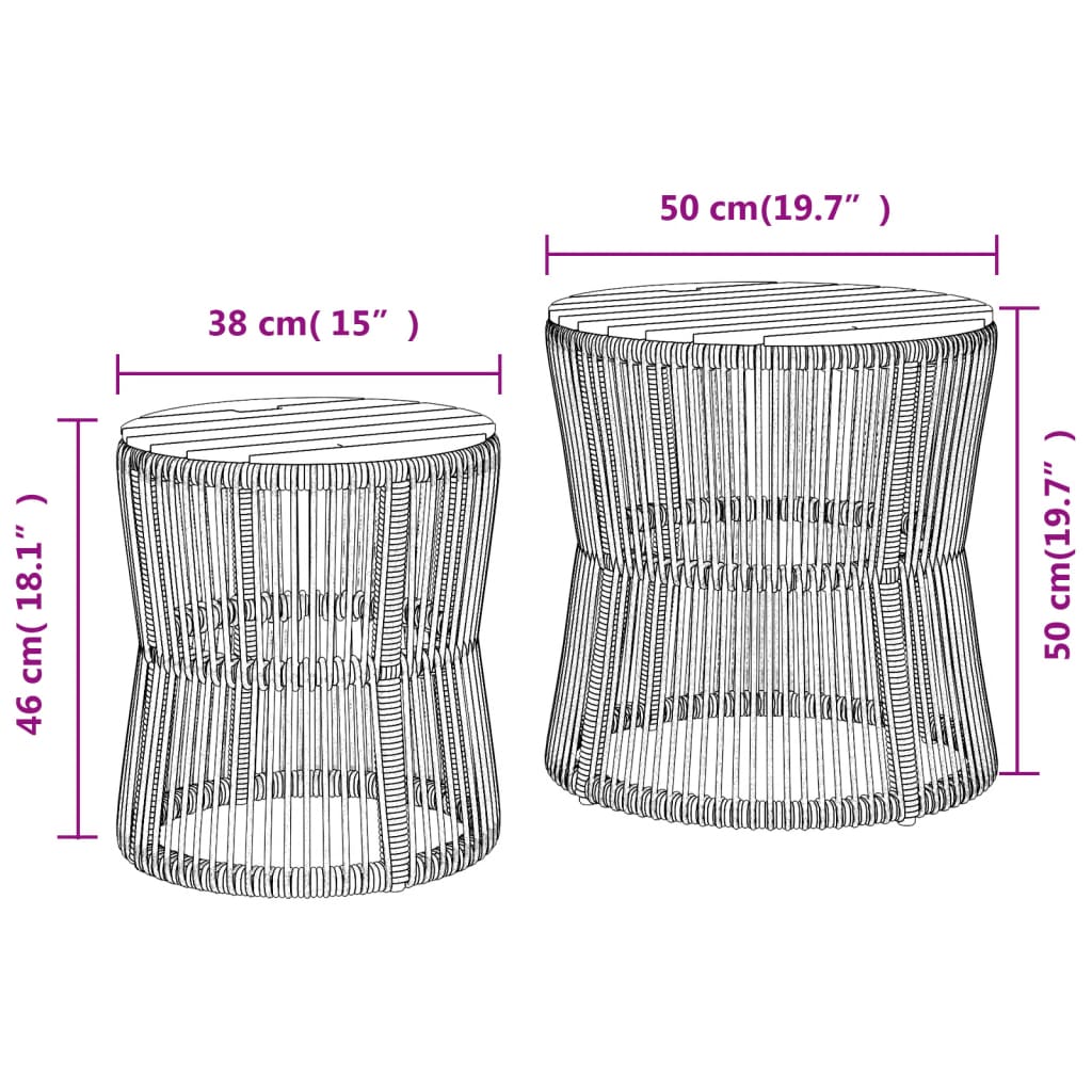 Garden Side Tables 2 pcs. with Wooden Top Black Poly Rattan