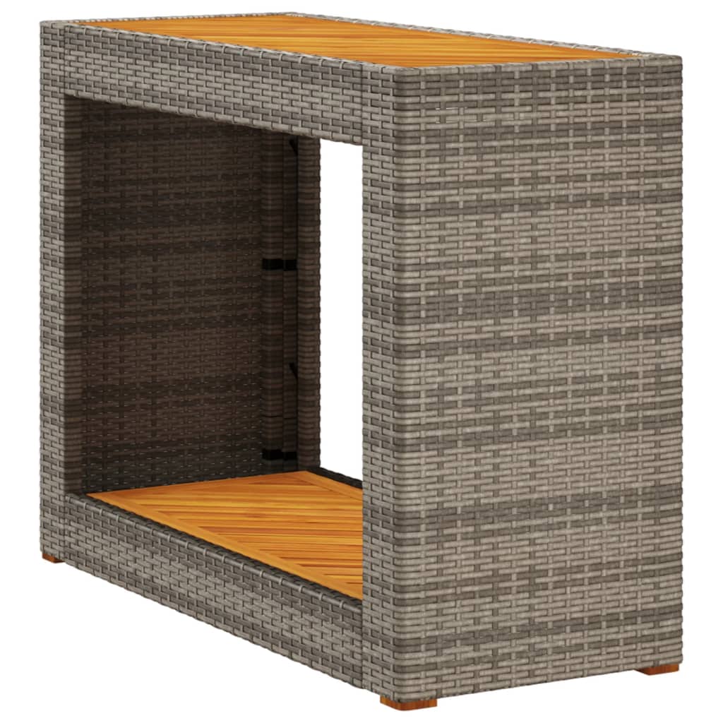 Garden Side Table with Wooden Top Grey Poly Rattan