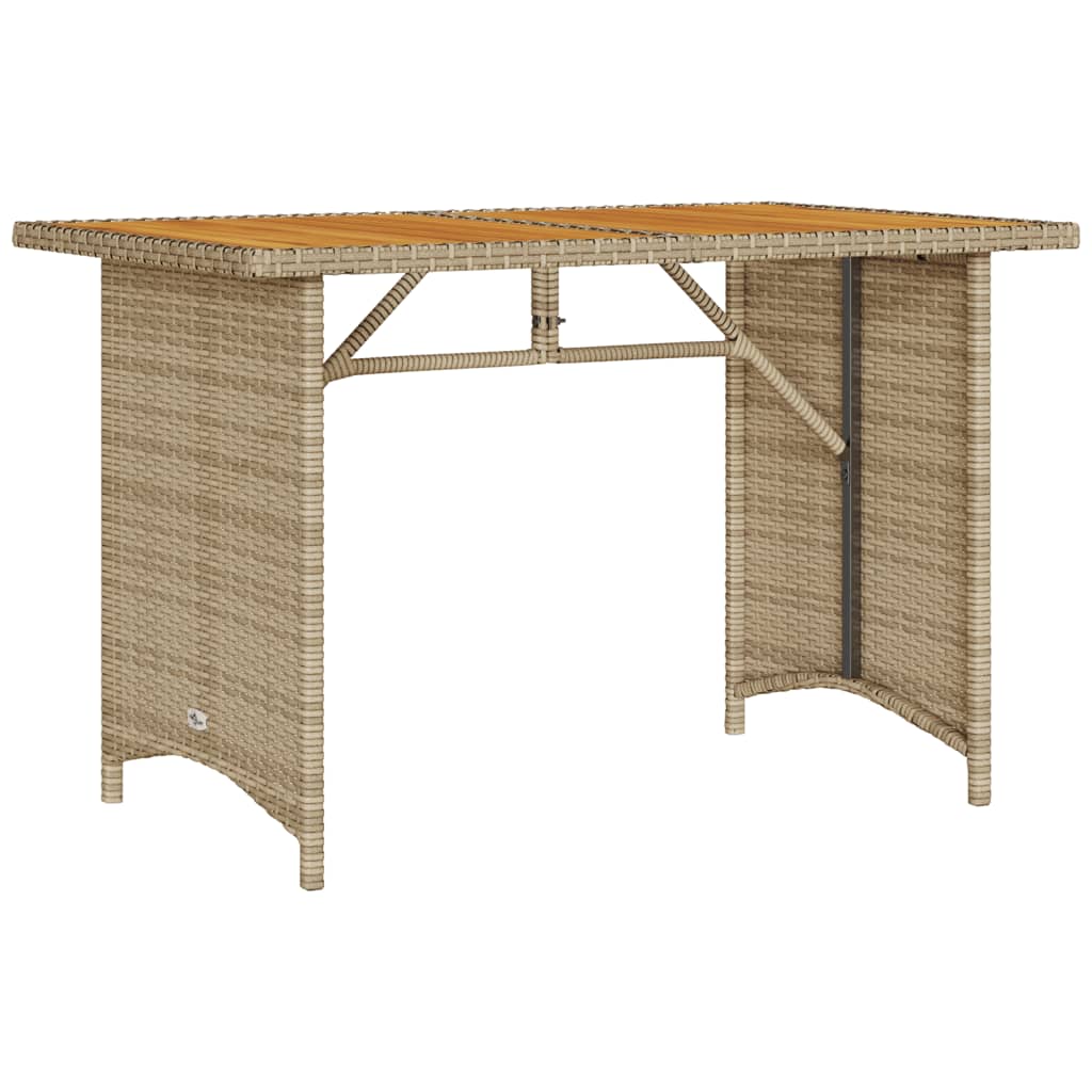 Garden table with wooden top beige 110x68x70 cm poly rattan