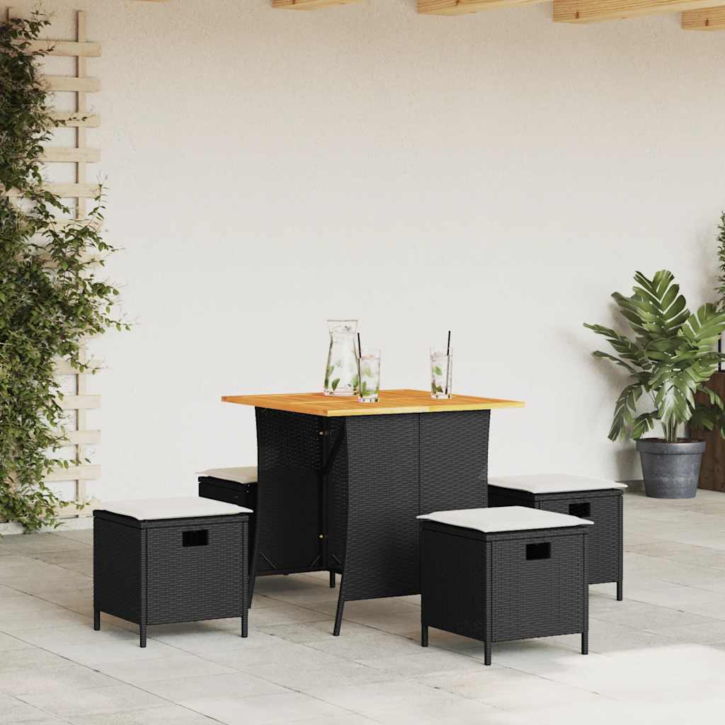 5-tlg. Garten-Essgruppe mit Kissen Schwarz Poly Rattan