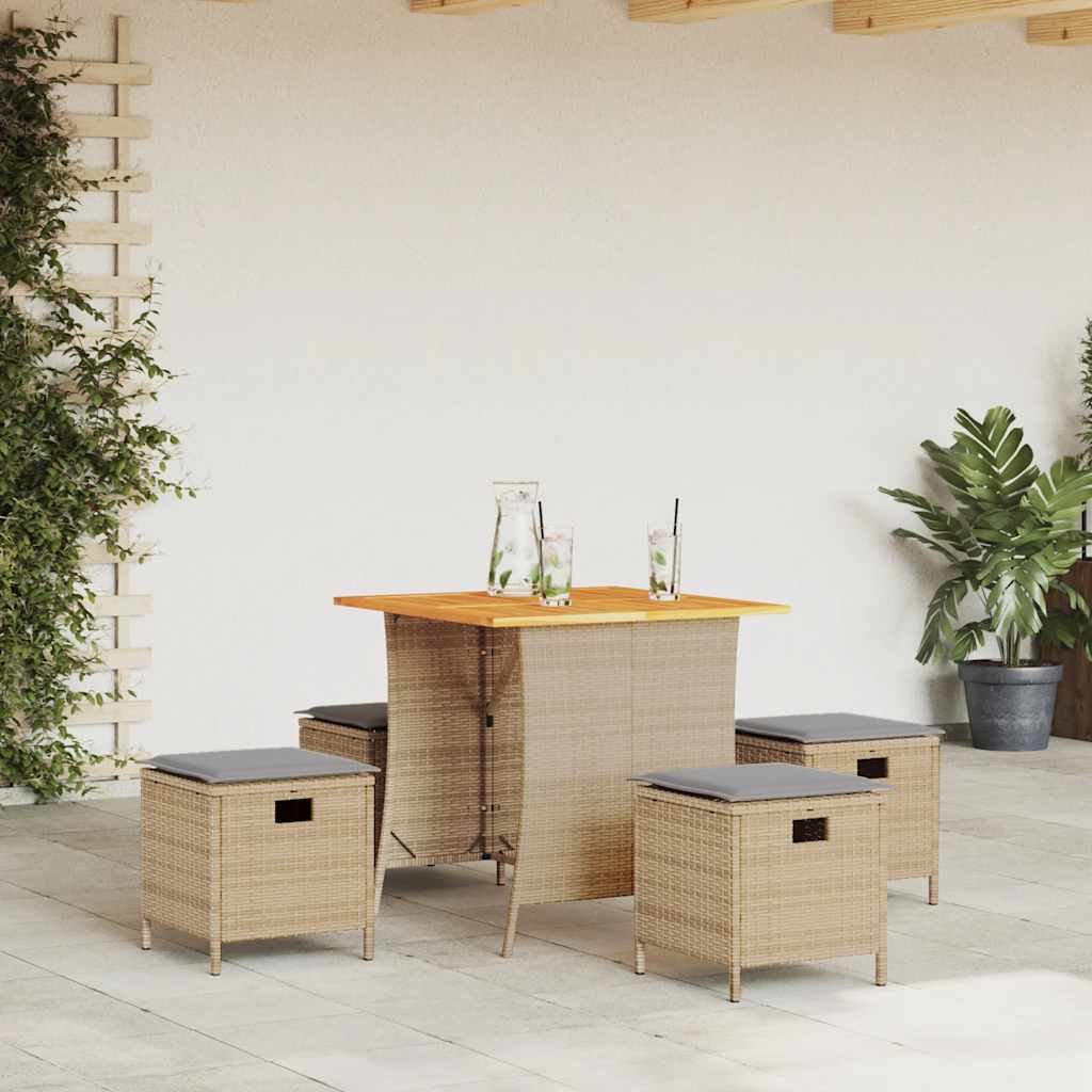 5-tlg. Garten-Essgruppe mit Kissen Beige Poly Rattan