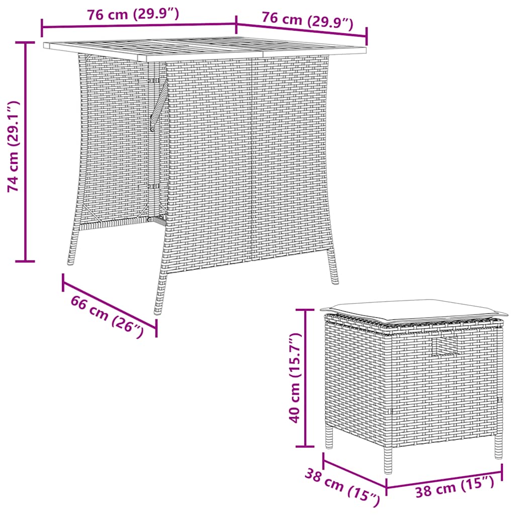 5-tlg. Garten-Essgruppe mit Kissen Grau Poly Rattan