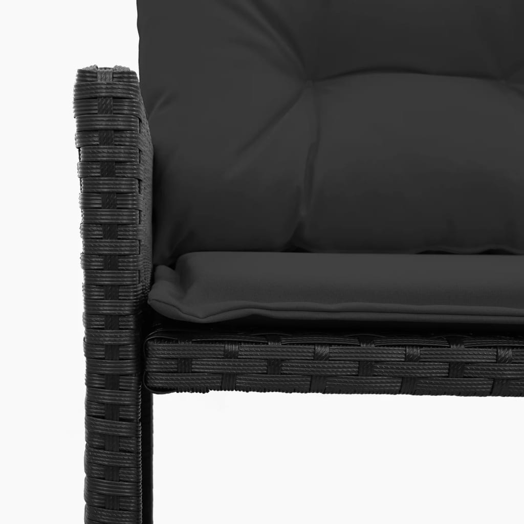 L-shaped garden sofa with table and cushions black poly rattan
