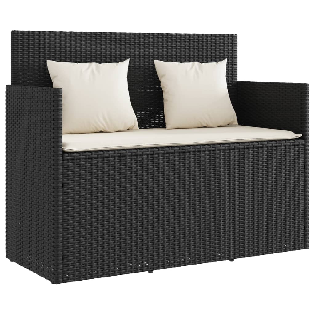 Garden Bench with Cushion Black Poly Rattan