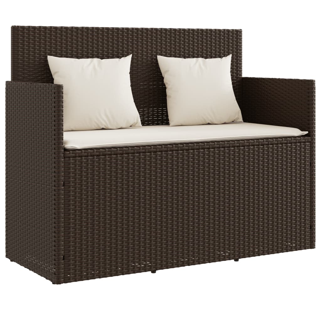 Garden Bench with Cushion Brown Poly Rattan