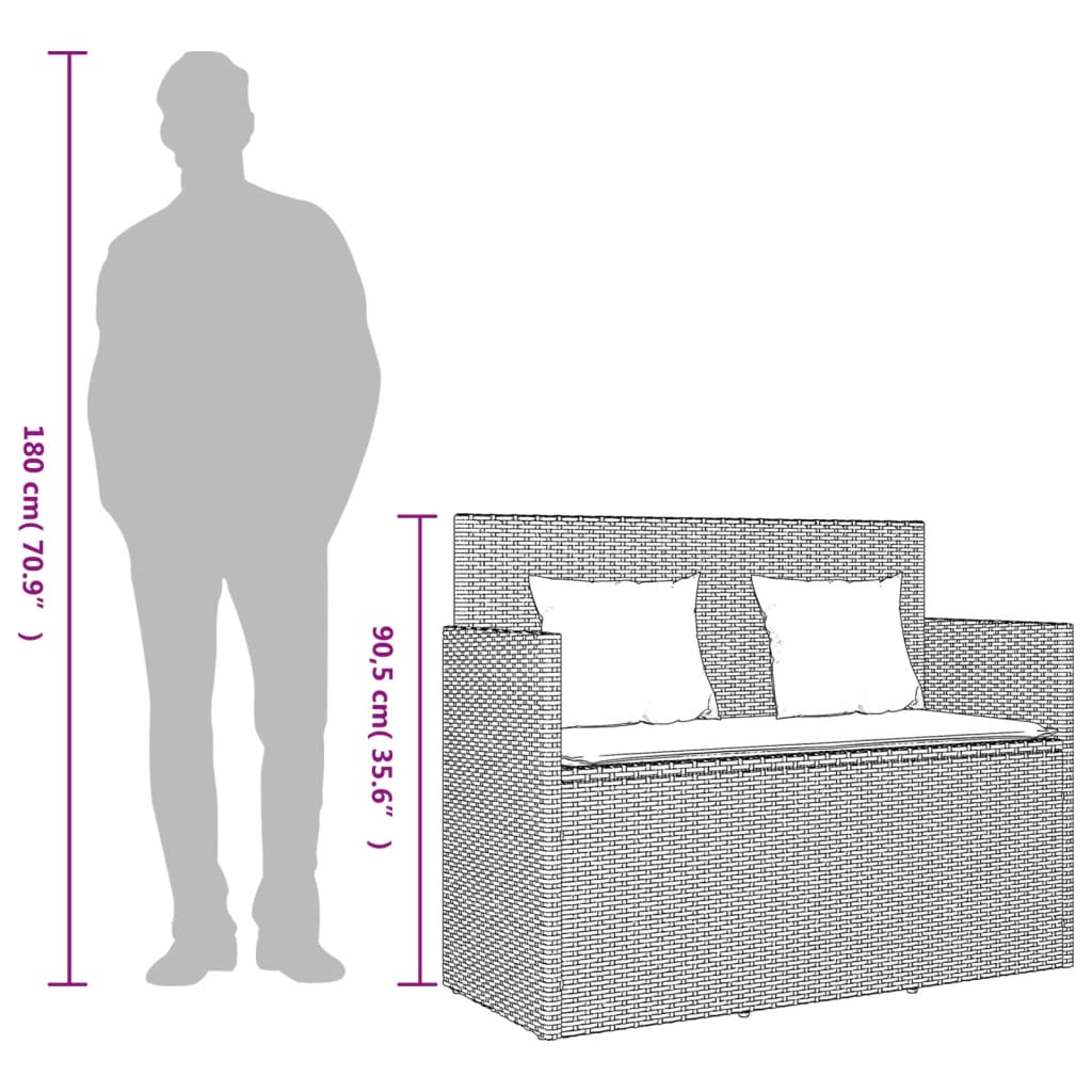 Garden Bench with Cushion Brown Poly Rattan