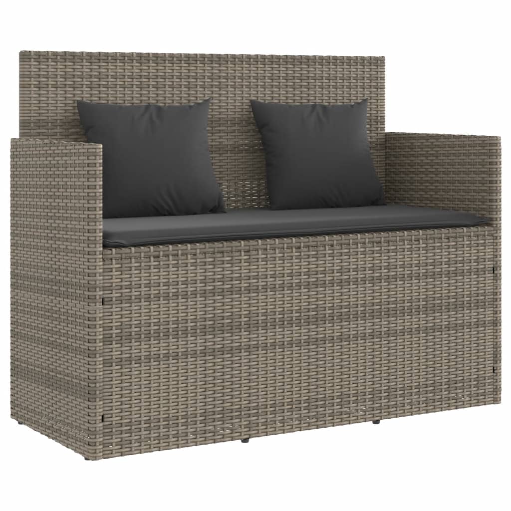 Garden Bench with Cushion Grey Poly Rattan