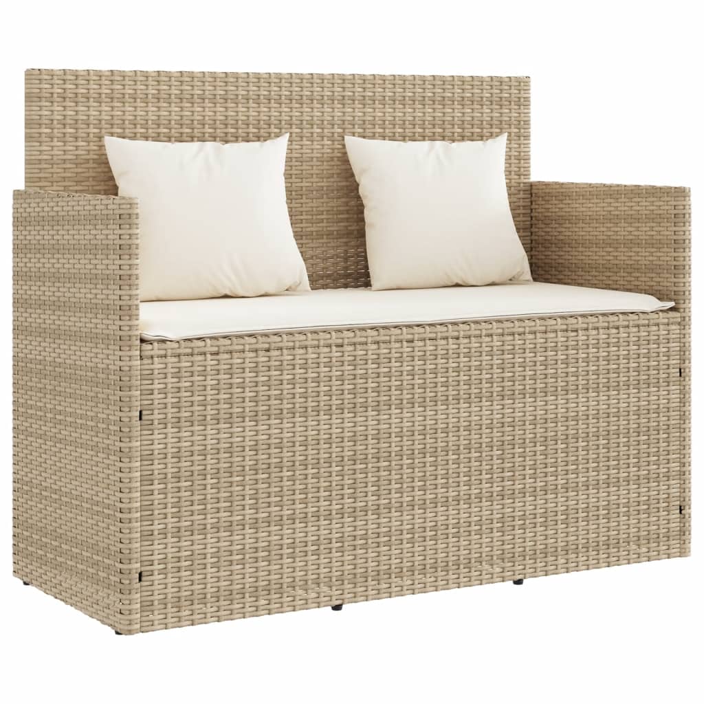 Garden Bench with Cushion Beige Poly Rattan