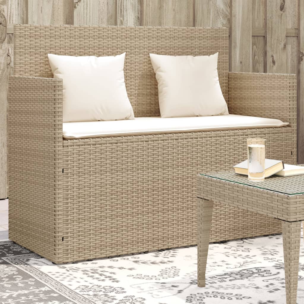 Garden Bench with Cushion Beige Poly Rattan