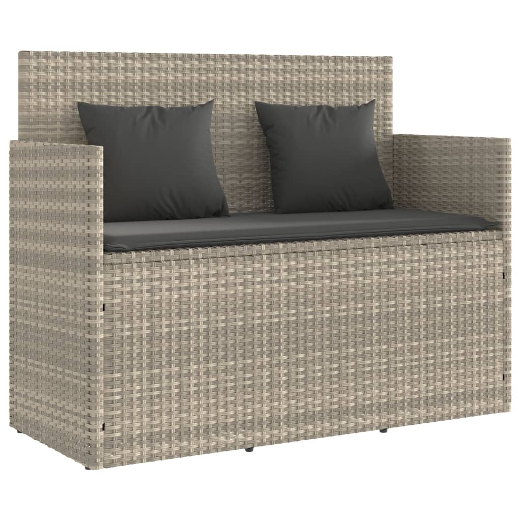 Garden Bench with Cushion Light Grey Poly Rattan