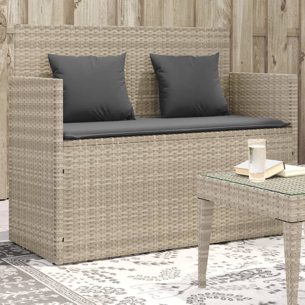 Garden Bench with Cushion Light Grey Poly Rattan