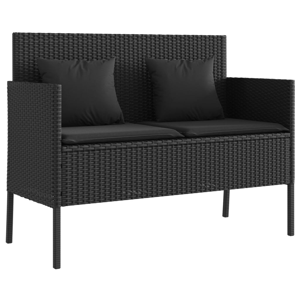 Garden Bench with Cushion Black Poly Rattan
