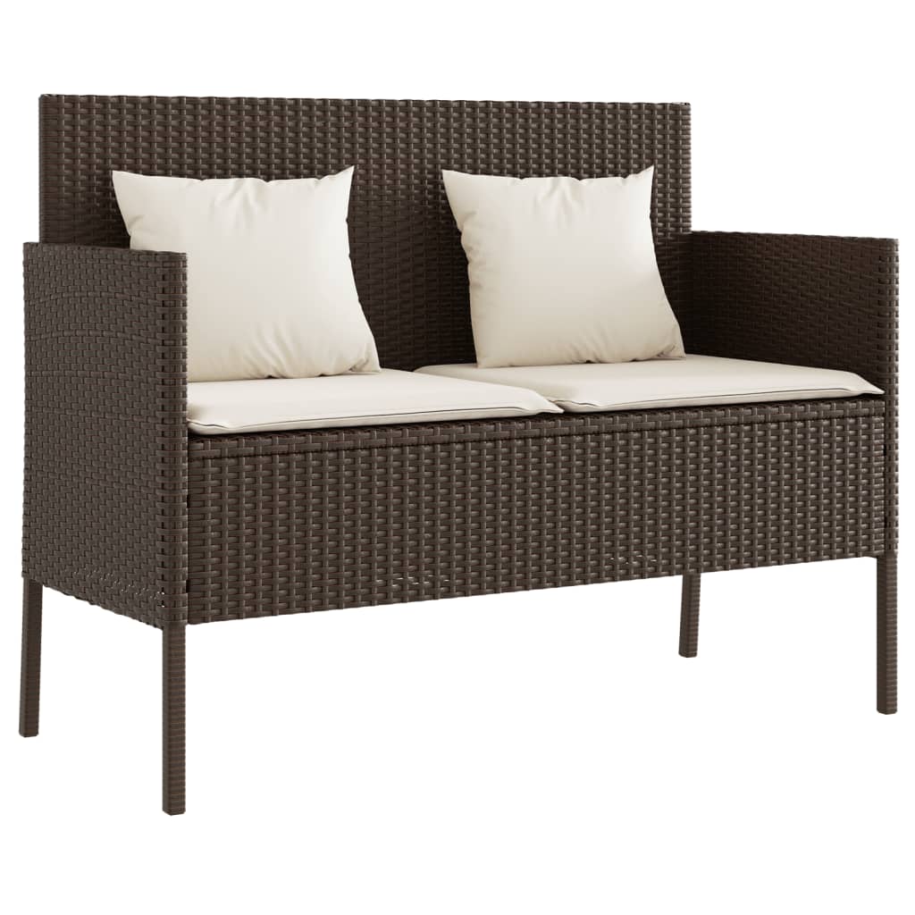 Garden Bench with Cushion Brown Poly Rattan