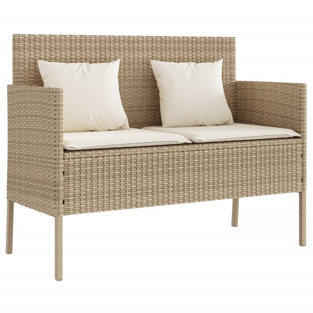 Garden Bench with Cushion Beige Poly Rattan