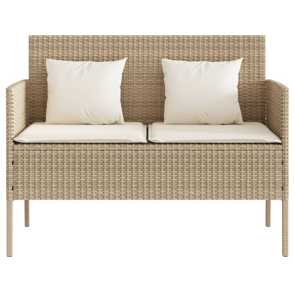 Garden Bench with Cushion Beige Poly Rattan