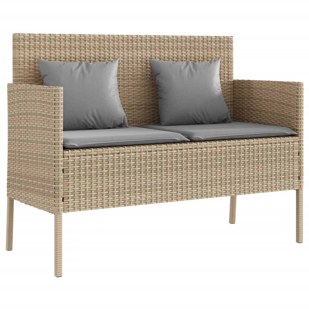 Garden Bench with Cushion Beige Poly Rattan