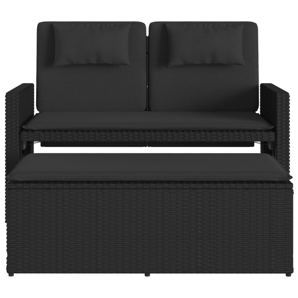 Garden Bench Adjustable with Cushion Black Poly Rattan