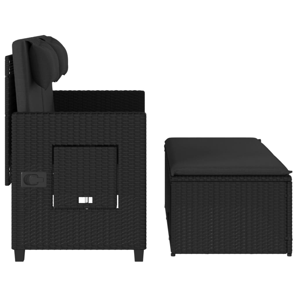 Garden Bench Adjustable with Cushion Black Poly Rattan