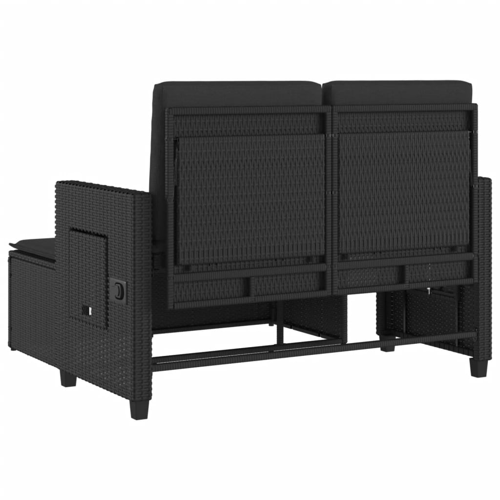 Garden Bench Adjustable with Cushion Black Poly Rattan