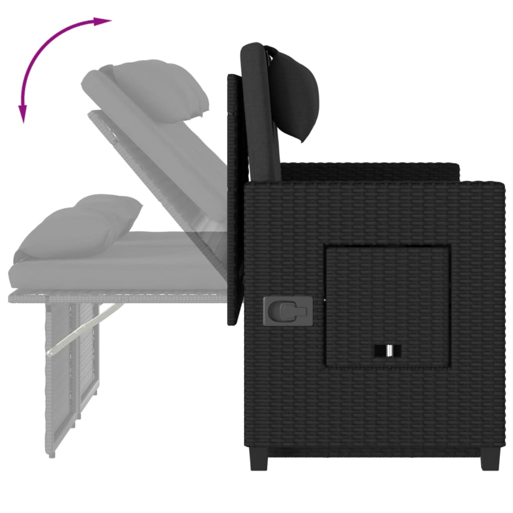 Garden Bench Adjustable with Cushion Black Poly Rattan