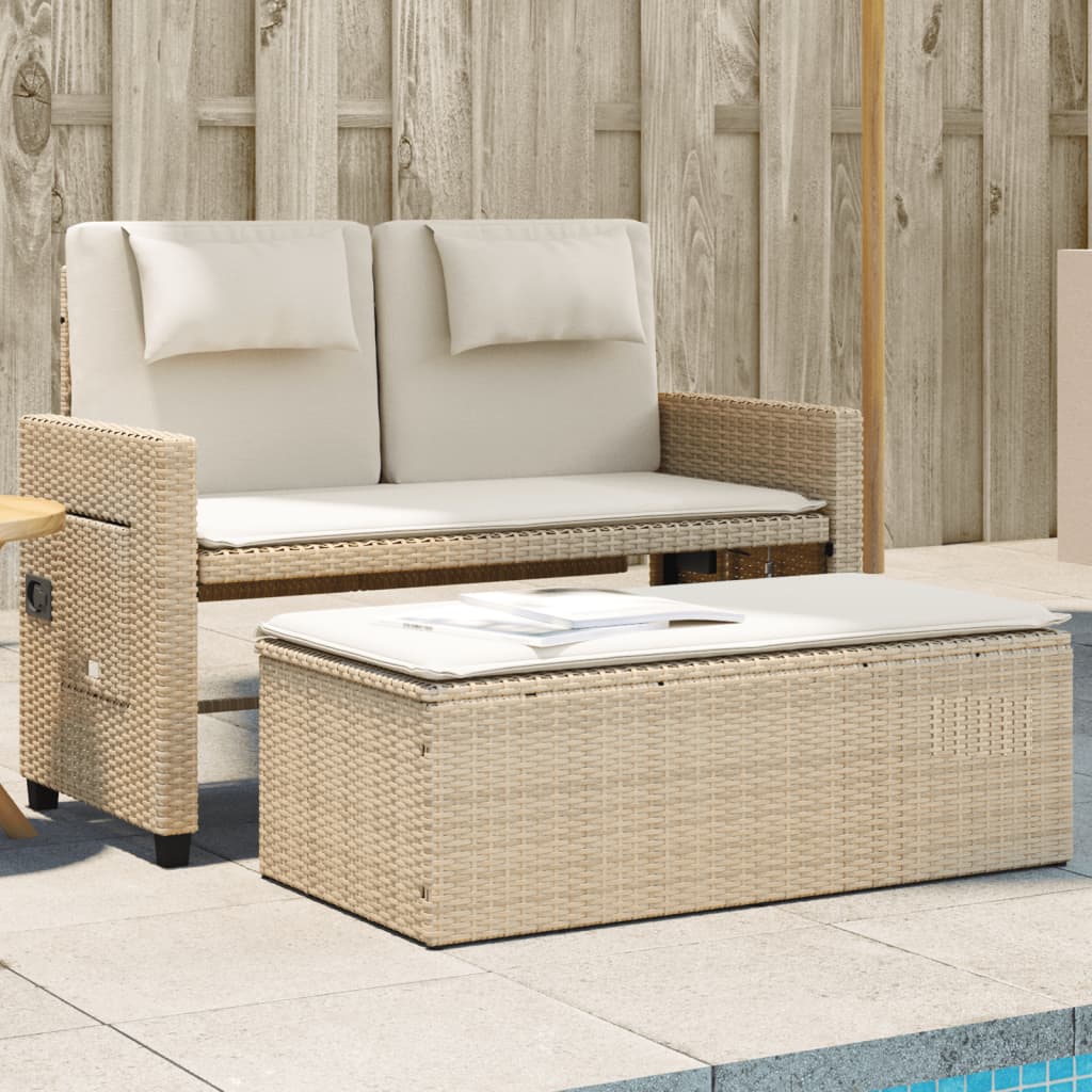 Garden Bench Adjustable with Cushion Beige Poly Rattan