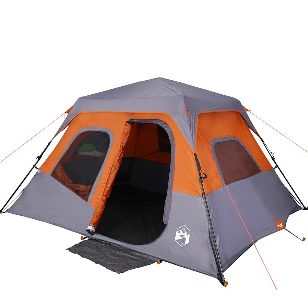 Family Tent 6 Persons Grey Orange Quick Release Waterproof